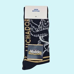 Urban Outfitters Crew Socks Navy Gold 2 Pairs Modelo Beer Ribbed Christmas Gift